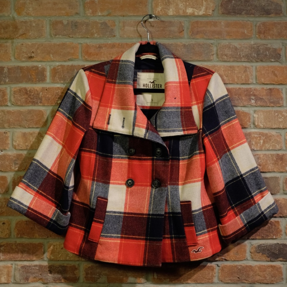 Hollister Plaid 3/4 Sleeve Jacket